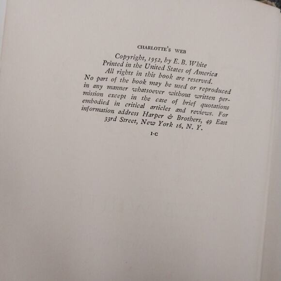 1952 Charlotte's Web by E.B. White Hardcover Book 1-C Code - Picture 4 of 4